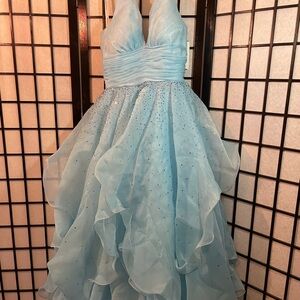 Chic Ava Presley Light Blue Halter Pageant Formal Long Prom Dress 39560